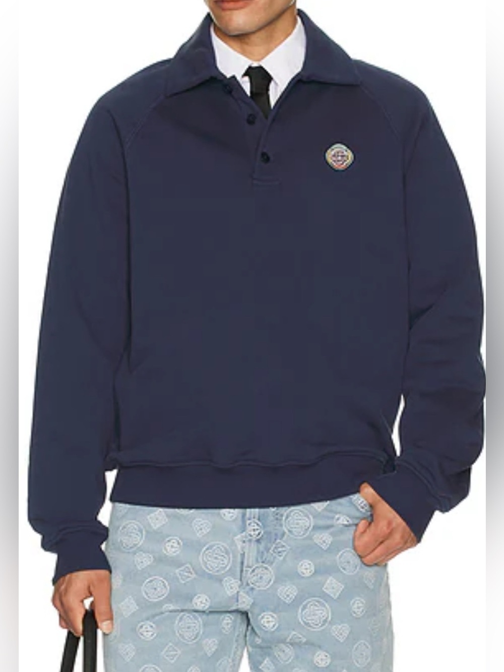 Casablanca Men Logo-Appliquéd Organic Cotton-Jersey Polo Sweatshirt NWT